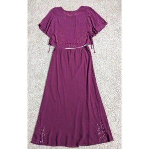 Adrianna Papell  Polyester Two Piece Beaded Blouse Skirt Set Size 16 Burgundy